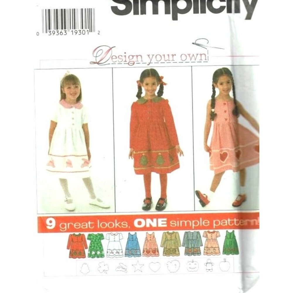 Simplicity Sewing Pattern 7283 Dress Jumper Girls Size 3-6 Applique Uncut FF